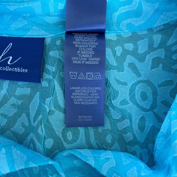 J.H. Collectibles Sky Blue Sheer Aztec Print 3/4 Sleeve Button Women's L Blouse - Picture 5 of 8